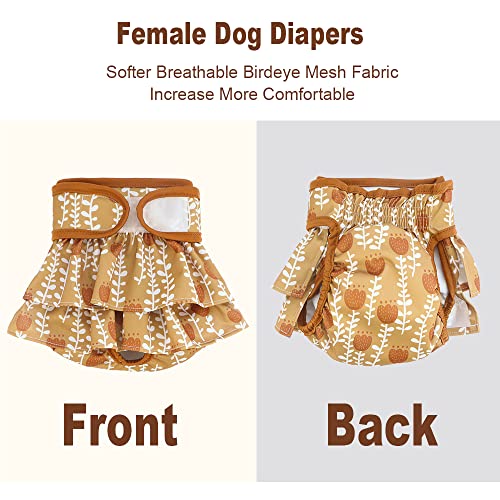 Hi Sprout Female Dog Diaper Reusable Washable Durable Absorbent Cloth Doggie Diapers Pants- Dog Dresses Mini Skirt - Brown Bellflowers Xs #TOP3