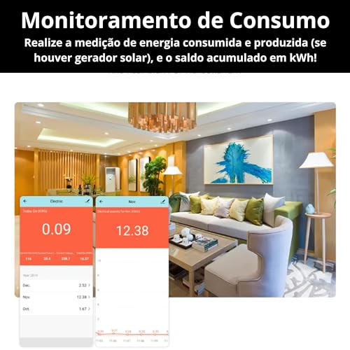 Medidor de Energia, Consumo, Com Rele de 65A Monofásico Inteligente Wi-Fi, Alexa, Google