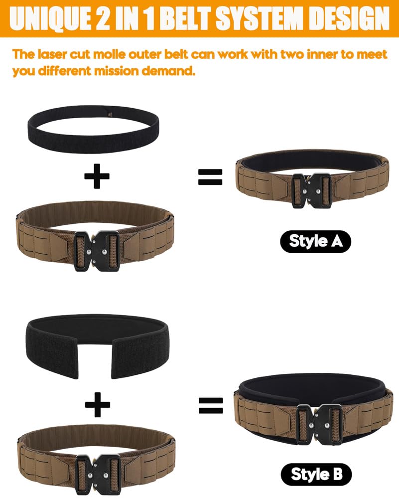 KRYDEX Cintura tattica da combattimento da 5,1 cm, a sgancio rapido, con cintura interna e cuscinetto interno imbottito antiscivolo (cintura aggiornata CB, L)