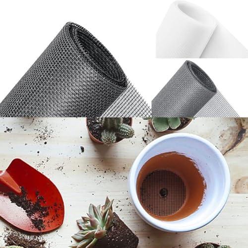 Tapetes de drenaje para macetas, 10 almohadillas de malla para evitar la pérdida de tierra en bonsáis y macetas al aire libre (blanco, 20 x 30 cm)