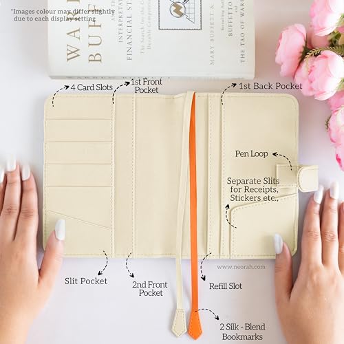 Image of NEORAH - A6 Notebook SLEEVE with SNAP Button + Dotgrid JOURNAL |Faux Leather Sleeve + Penloop|2 Front 1 Back compartment| 4 Card Slots|2 BookMarks|Gift Box- Fits any A6 Softcover Notebook -AFTERGLOW