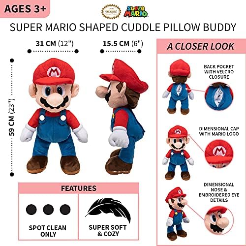 Franco Kids Bedding Plush Cuddle Pillow Buddy, One Size, Super Mario 4 5175fXsL7rL. AC