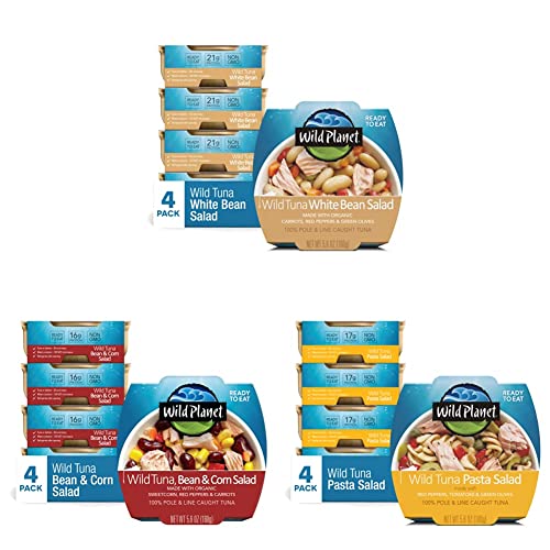 Wild Planet Ready-To-Eat Wild Tuna Salad Variety Pack, White Bean, Red Bean And Corn, And Pasta Salad, 5.6Oz, Pack Of 12 #TOP21