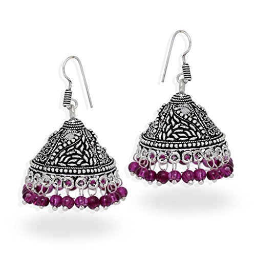 Fashion Bollywood Designer Oxidised Jhumka Beaded Earings for Women / AZINOXE91 (Purple)