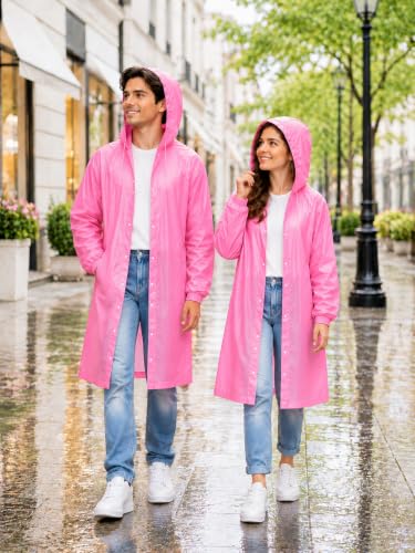 Image of Hooded Waterproof Men's & Women's Raincoat, Lightweight Long Rain Jacket, Button Front, Windproof Outdoor Rainwear | Free Size |