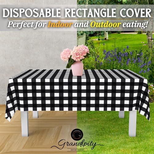 Image of Grandipity 24 Pack Premium Disposable Plastic Tablecloth 54 Inch. x 108 Inch. Decorative Rectangle Checkered Table Cover - Black Checkered Gingham