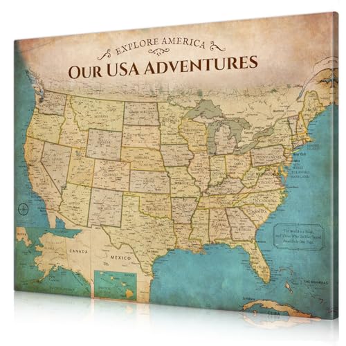Image of DECORARTS - Antique Vintage USA Map Canvas Wall Art, Old United States Maps for Wall, Hand-Stretched Giclee Print, Living Room Bedroom Office Home Decor, Ready to Hang, Handcrafted in USA, 20x16''