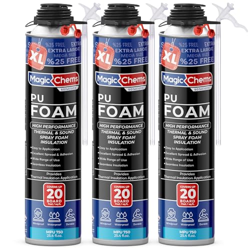 Spray Foam Insulation Can (3 Pack-25.4 oz) Expanding Foam Sealant for Thermal & Acoustic Insulation, Closed Cell, High Density Spray Foams, Covers up to 60 Board feet/sq. ft. (3 Pack)