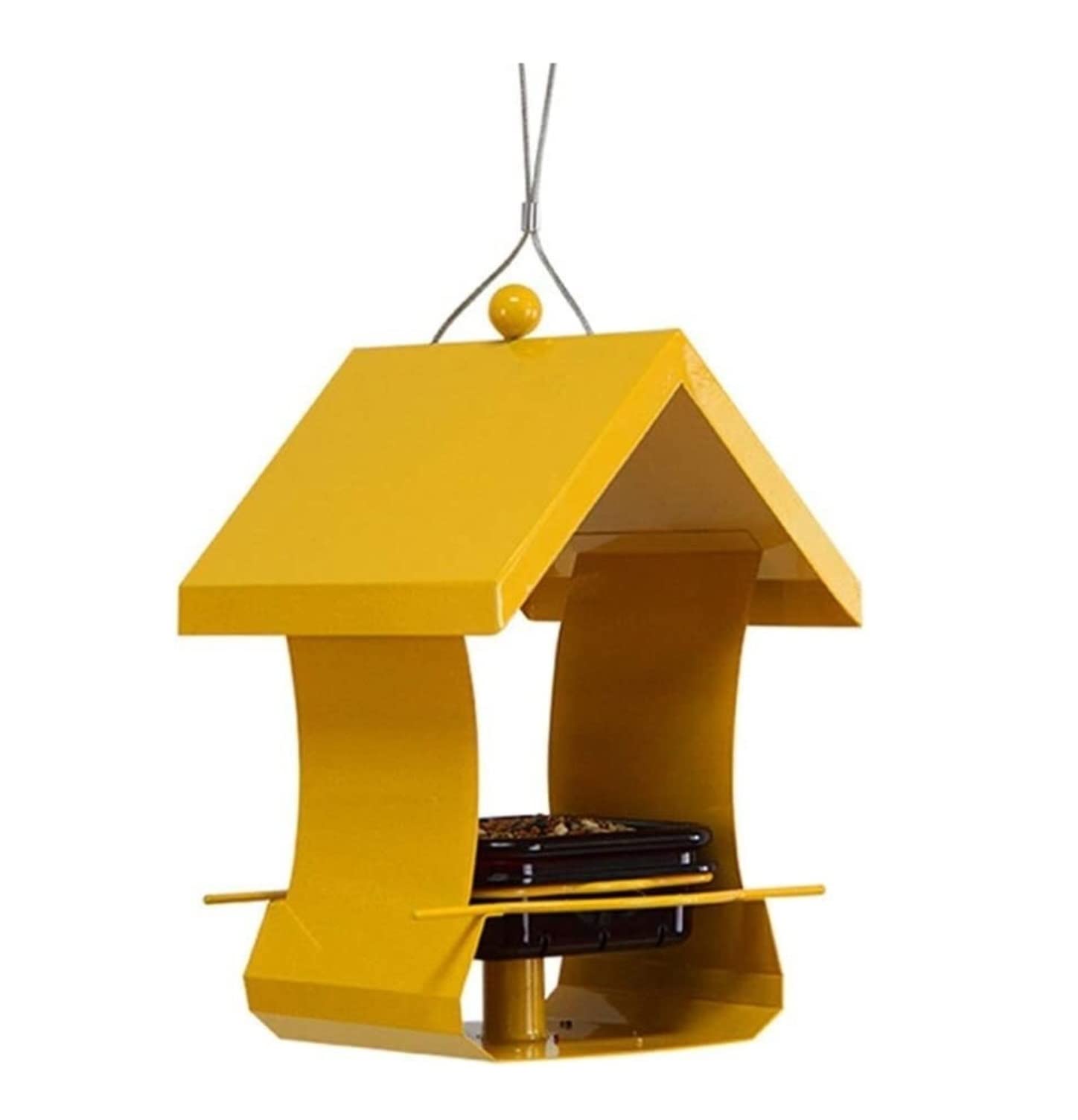 Karmnik dla Ptaków Balkon Karmnik Dla Ptaków Meatl Trwały Wiszący Dzikich Do Karmienia Na Zewnątrz W Ogrodzie Ogrodu Zewnątrz(Yellow)