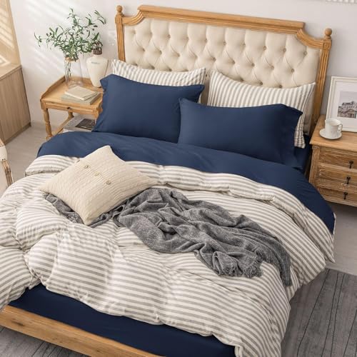 PURE ERA Jersey Knit 4pc Bed Sheet Set 100% T-Shirt Cotton Super Soft Comfy Breathable Fits Mattress Up to 20" Extra Deep Pocket (Solid Navy Blue, King)