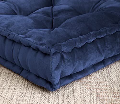 Sweet Home Collection Floor Pillow Large Square Tufted Decorative Cushion Faux Velvet Fabric Ultra Thick Fill For Kids And Adults, 2 Pack, Navy 2 Count #TOP1