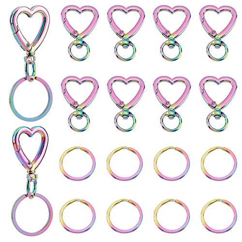 PH PandaHall 20pcs Heart Keychain Clip, 10pcs 1 Inch 304 Stainless Steel Round Split Key Rings 10pcs Metal Trigger Snap Hooks Iridescence Lanyard Keychains Hook for Keychain Lanyard Bag Mother's Day