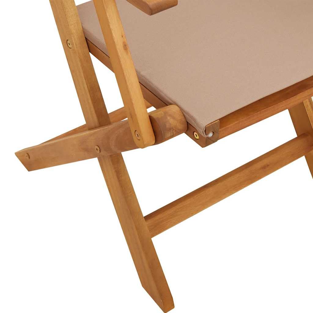 Set Bistro 3 Pezzi Tortora Acacia Massiccio Pieghevole | Robusto legno di acacia resistente alle intemperie, schienale in legno piatto, capacità 110 kg per seduta