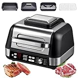 Parrilla Eléctrica para Carnes Fit De 1750 W, Parrilla Health Grill, Placa Plana Y Freidora De Aire, Control De Temperatura De 25 A 250 °c, Función 10 En 1 para Freír, Hornear Y Más, Placa Grande