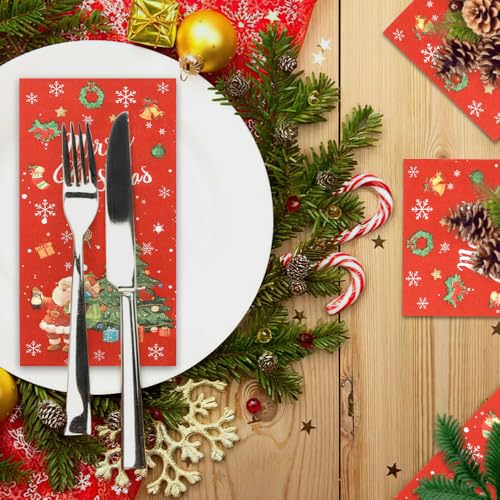 Christmas Napkins Disposable Hand Towels for Bathroom Christmas Cocktail Napkins Snowflake Santa Paper Napkin Guest Napkin for Xmas Winter Holiday Dinner Kitchen Party Decorations Supplies, 50 Pack – Image 4