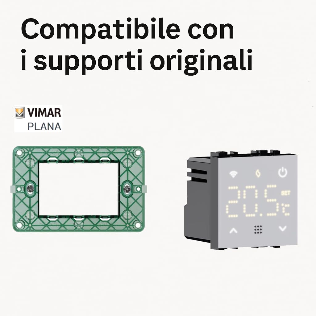 Elektronova termostato da incasso modulo programmabile 2P 240V display touch retroilluminato colore bianco compatibile su supporti Vimar Plana