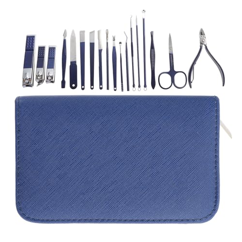 ERINGOGO Kit de Manicura Profesional de Acero Inoxidable Set Multifuncional de Pedicura Portátil 18 Piezas Color Azul Marino Accesorios para Cuidado de Uñas de Manos y Pies Adecuado