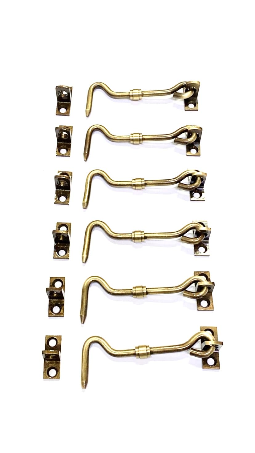 BRASK" Brass Gatehook/Window Hook/Window Stopper/Window Latch (Pack of 6, 3 inches Antique Brass)-picture-24