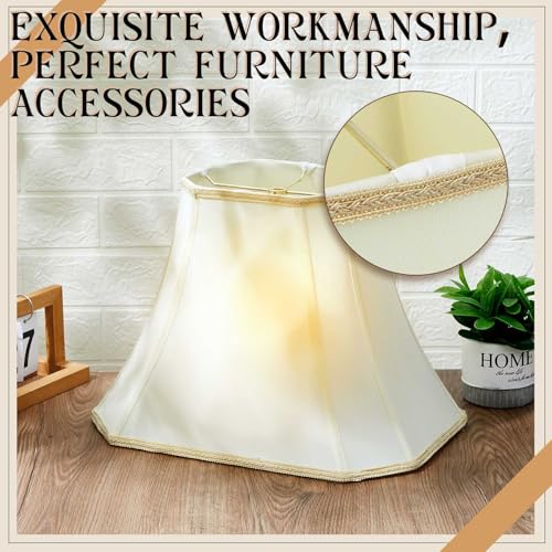 Image of Glooglitter Set of 1 Bell Lamp Shade 6.25 inch x 8 inch Top 11 inch x 16 inch Bottom 12 inch High (Spider) Rectangle Cut Square Replacement Vintage Silk Lampshade for Table Floor Living Room Bedroom (Eggshell)
