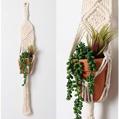 Bornbridge Macrame Plant Hanger - Artificial Succulents in Hanging Planter - Indoor Hanging Plants - Macrame Plant Holder - Hanging Succulent Planters (2 Pack, Aria) Cover