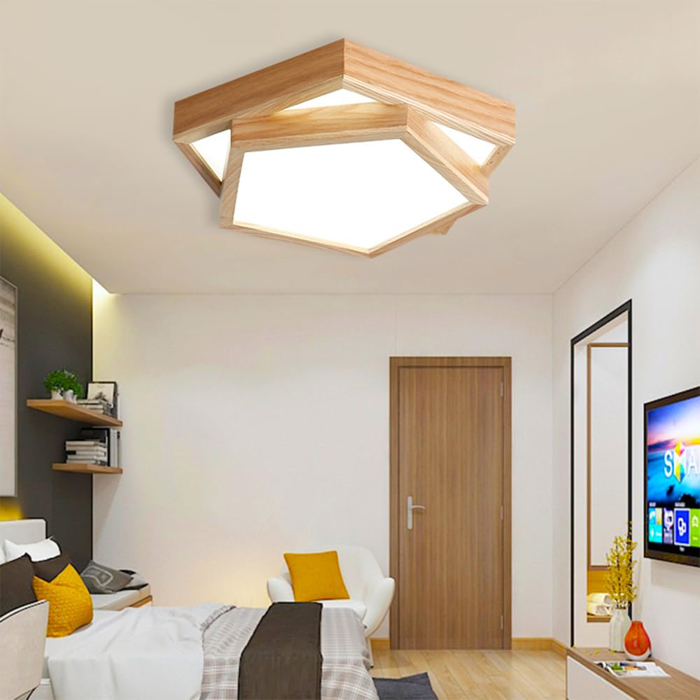 Nowoczesna Sufitowa Led, Drewniana Sufitowa, Oświetlenie Sufitowe O Geometrycznym Kształcie Z Akrylowym Abażurem Do Sypialni I Pralni, Półpłaska Oprawa Sufitowa/3000 Tys./35 Cm