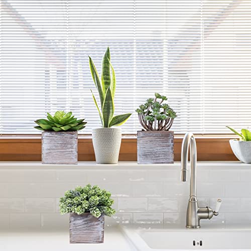 Set Of 3 Assorted Small Potted Succulents Plants Decorations Green Fake Succulents Cacti In Rustic Wooden Pots For Home Living Room Bathroom Table Centerpiece Windowsill Shelf Office Desk Indoor Decor #TOP3