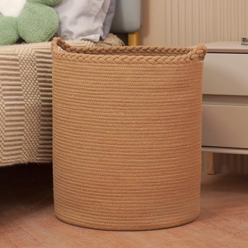 Image of Homlikelan 90L Oversize Woven Laundry Basket,Cotton Tall Laundry Hamper for Blankets,Clothes,Pillows,Toys,Shoes Large Laundry Bin Brown
