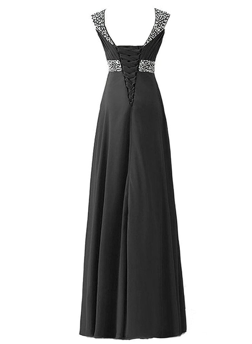 Vestido de noche para mujer, de gasa, con perlas largas, formales, para bailes o fiestas