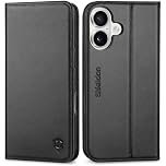 SHIELDON Genuine Leather Wallet Case for iPhone 17 6.3-inch 5G 2025, RFID Blocking, Card Holder, Kickstand, Magnetic, Flip Folio Cover, Foldable, Shockproof TPU Shell, Strap Holes, Protective - Black