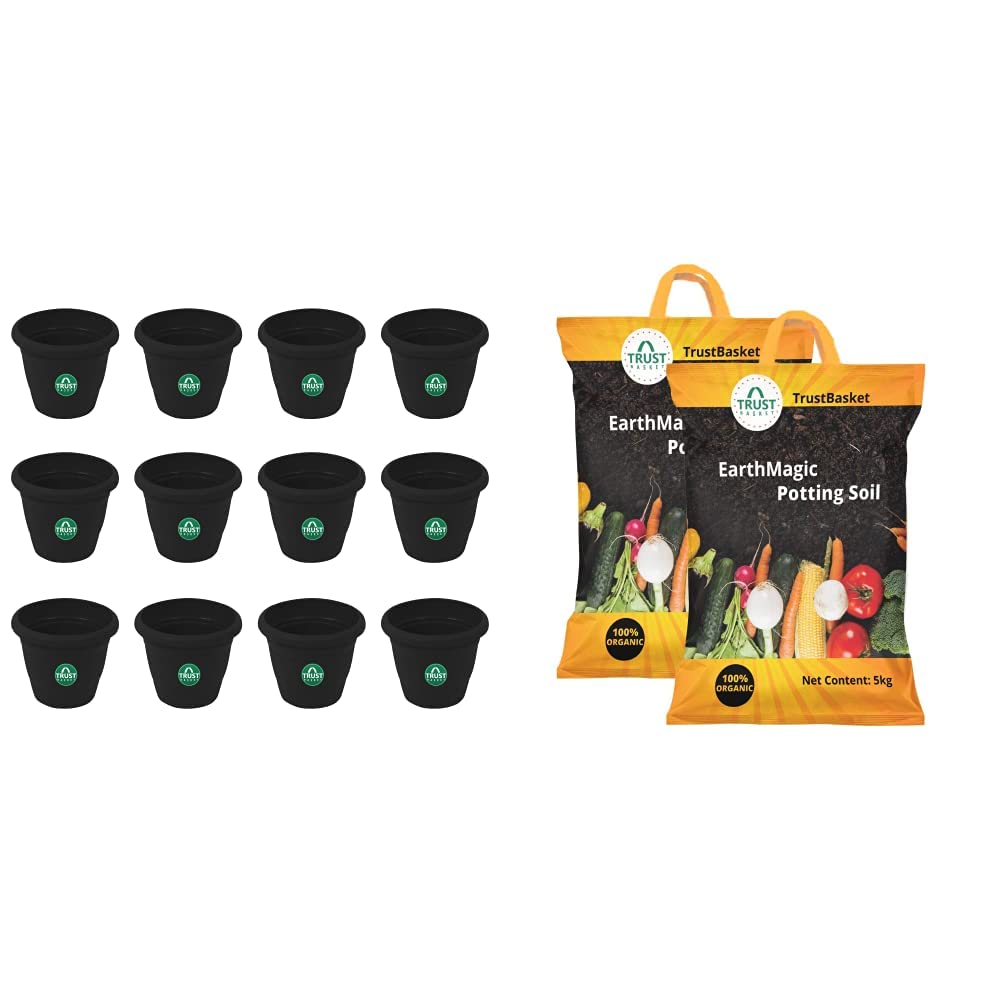 TrustBasket Black Plastic Pots - 12 Pack -9
