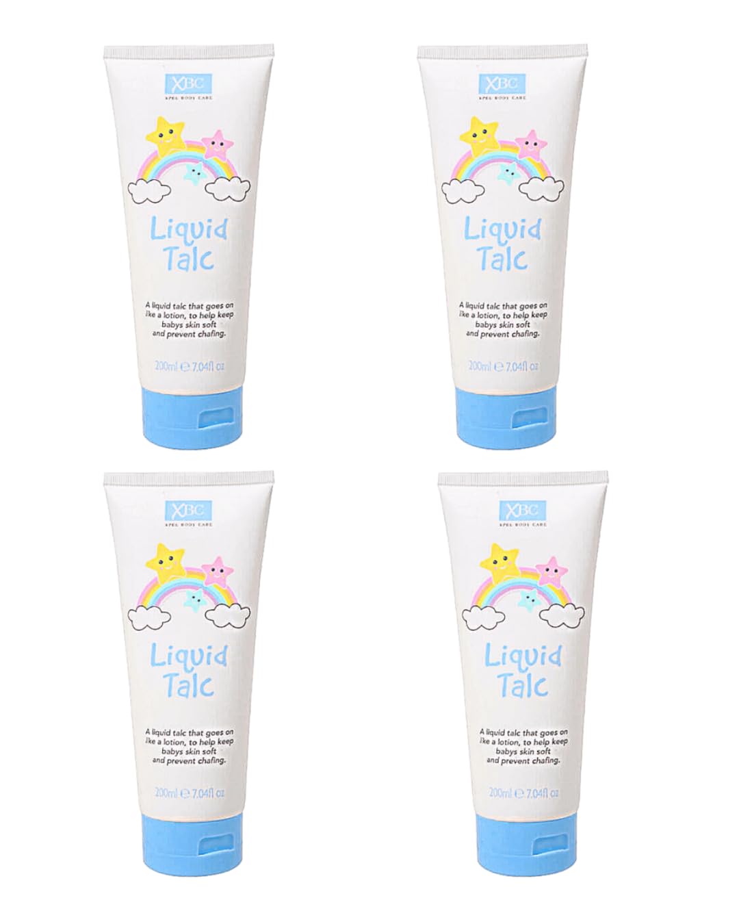 XBC Liquid Talc (4 Pack) Lotion, Moisturizing, for Kids Babies, All Skin Types and Tones, 200 ml