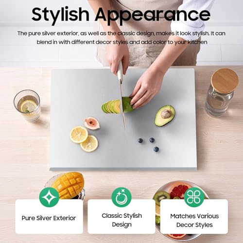 Tabla de cortar de acero inoxidable, 70 cm x 50 cm con doble uso reversible para cortar vegetales, frutas, carnes y pan miniatura 3