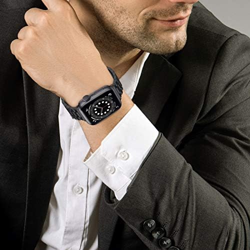 LIWIN 38mm 40mm 41mm Metal Strap Compatible with Apple Watch Series 8/7/6/5/4/3/2/1 SE, Business Stainless Steel Band Adjustable Replacement Strap (Black)