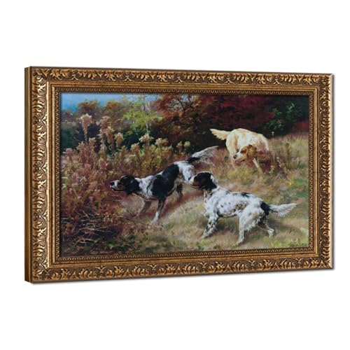 Toile trois Setters on The Hunt Osthaus pour décorer un salon de style maison de campagne