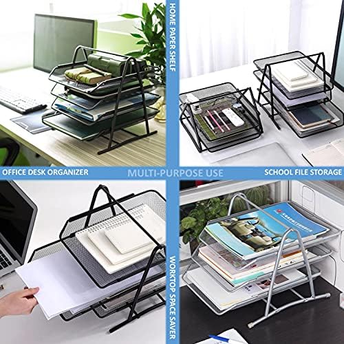SLEEC Mesh Desk Organiser 3 Tier Paper Tray Letter Storage Office Organiser Paper Tray Document File Organisers Desk Organiser Tray Desk Trays Office A4 Filling tray paper Holder For Desk in tray