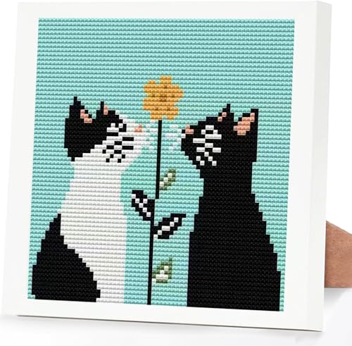 Image of Tiwabb Cat Cross Stitch Kits for Adults Beginner,Stamped Cross Stitch Kits Crafts for Adults with Framed,Embroidery Kit for Beginners,11CT Full Cross Stitch for Kids Home Decor 6.7x6.7inch