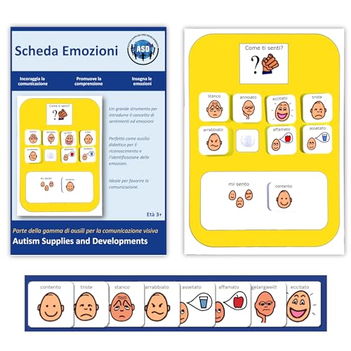 Tavola Insegnare Emozioni – Agenda Visiva Bambini Autismo – 8 Flashcards – CAA Giochi Montessori/Educativi –Ludattica – Regali Autistici – Italiano