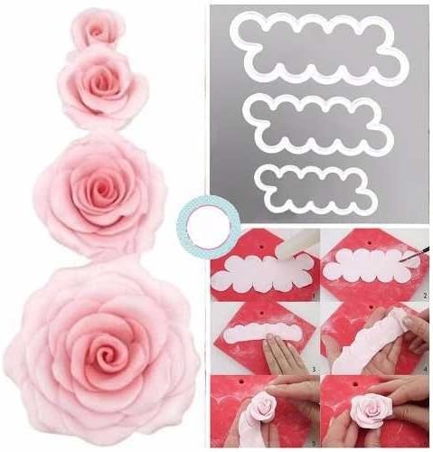 ?Kitchen Point Set of 3 Cake Decorating Gumpaste Sugar Craft Easiest Rose Ever Cutter Fondant Cookie Cutter Rose Flower Maker
