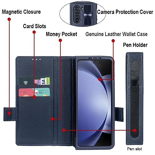Woluki Capa para Samsung Galaxy Z Fold 5 com suporte de caneta S, capa carteira de couro legítimo, c