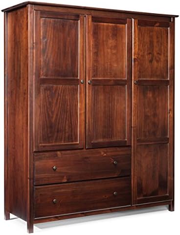 Grain Wood Furniture Shaker Solid Wood Cherry Finish 3-door Wardrobe