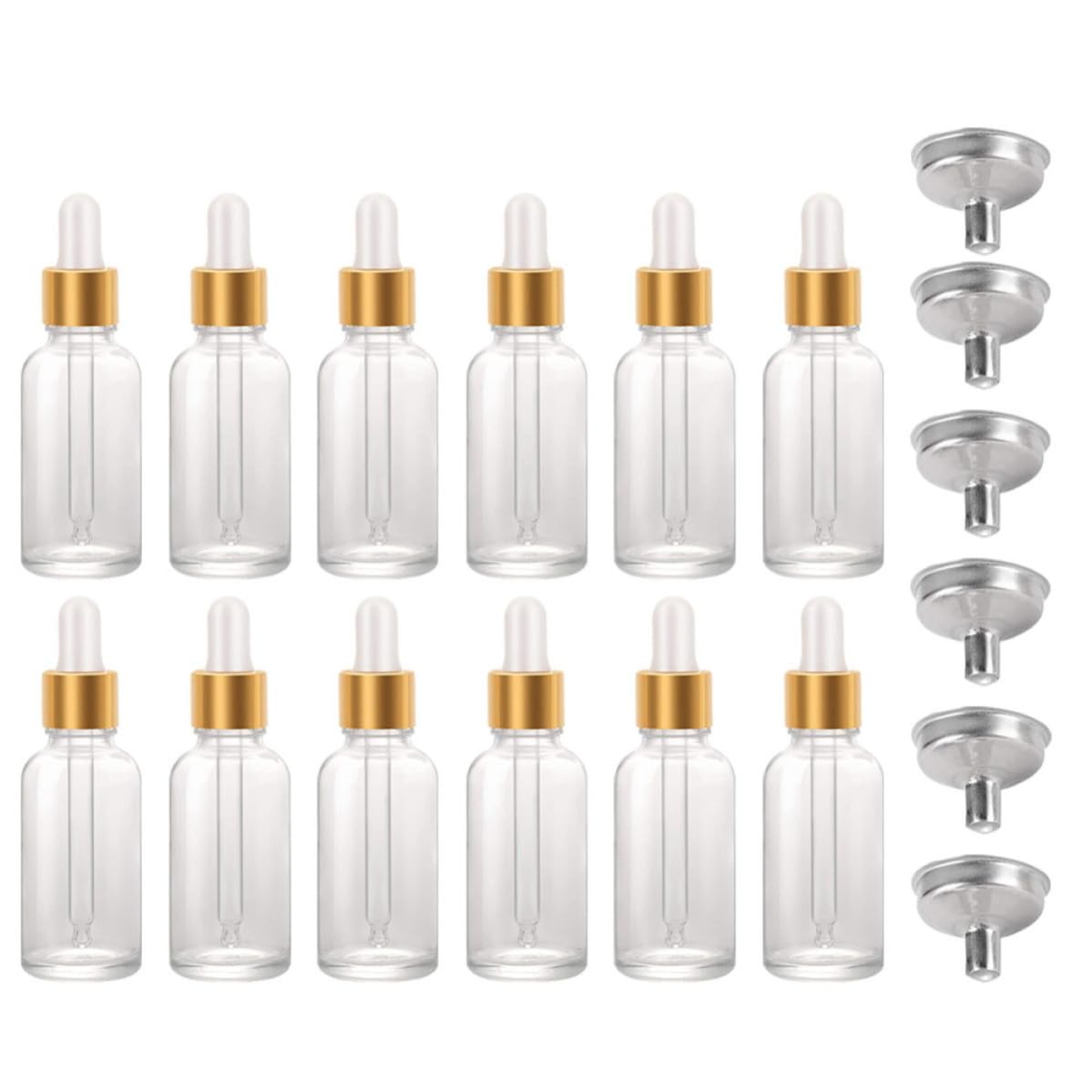 24 Piezas Frasco Gotero Rellenable para Aceites Esenciales con Embudos de Acero Inoxidable de Vidrio Transparente 30ml y Gotero Reutilizable para Cuidado Diario