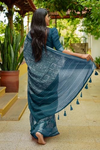Image of MIRCHI FASHION Saree for Woman Cotton Blend Printed | Traditional Ethnic Sari for Ceremonial Use and Farewell with Blouse Piece