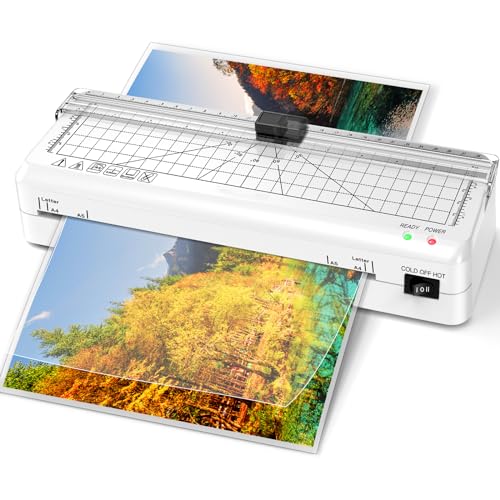 Laminator Machine, REKYE A4 Laminator Machine with Built-in Paper Cutter, Quick Lamination Never Jam, 4 in 1 Personal Desktop Hot & Cold 9 Inch Thermal Laminator for Home Office School