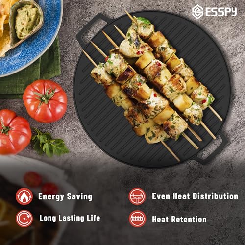 Image of Esspy Cast Iron 2-in-1 Dosa Tawa & Grill with Silicon Handle Grip(30cm) | Double-Sided Tawa /Pan for Roti, Dosa, Chapati, Fish & Steak | Naturally Nonstick, Gas & Induction Cookware