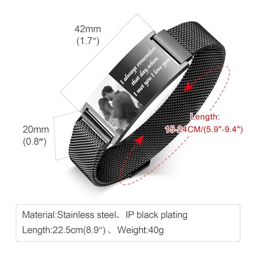 Personalized Photo Bracelet for Men - Free Engraving Custom Bracelets,Hypoallergenic Stainless Steel Adjustable Engraved Wristband,Trendy Waterproof Customizable Picture Bracelet Gift for Women2