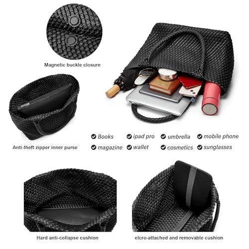 Bolso Tote tejido para mujer de cuero vegano con clutch desmontable miniatura 5