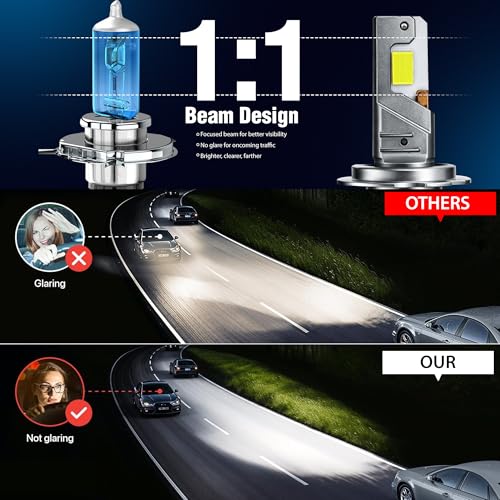 Image of OTOROYS H4 LED Headlight Bulbs 340W, 34000 Lumens Super Bright 6500K Cool White, Hi /Lo Beam Car Headlight Conversion Kit, Plug & Play Car Led Headlight, Pack of 2, 2 Years Warranty
