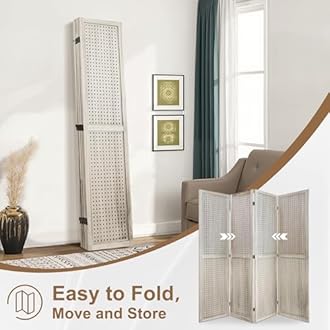 Osparple Room Divider 8 Panel 5.6FT Freestanding Room Dividers Screen Wooden Privacy Screen 2-Piece Set 4 Panel Peg Board Room Divider, No Assembly for Apartment and Office, Natural Wood