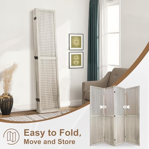 Osparple Room Divider with Shelves 6 Panel Wooden Folding Room Dividers Priva...