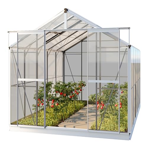 GFP Gewächshaus Jade 5 Glasgewächshaus 222x317 cm | Aluminium-Rahmen, 4 mm Sicherheitsglas | mit Fundamentrahmen und autom. Fensteröffner